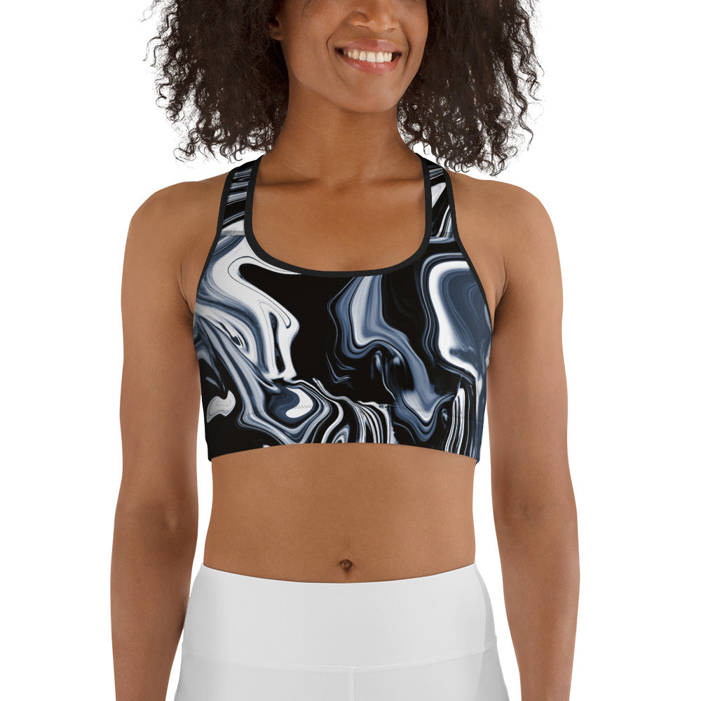 SHE REBEL - Black Marble Swirl Sports Bra